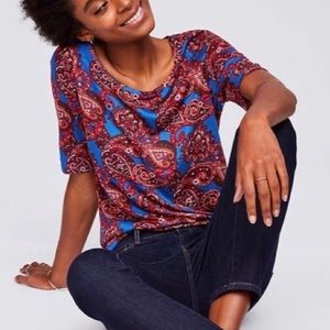 Loft Paisley Print Short Sleeve Top Blue Red XS